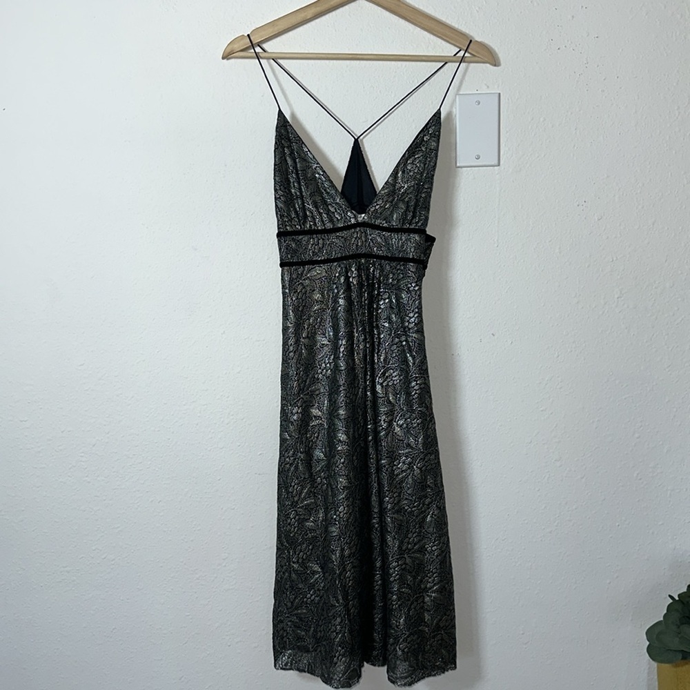 Diane von Furstenberg Black Silvery Gold Lace Strappy Silk Dress Sz. 8 NWT! - Picture 2 of 7